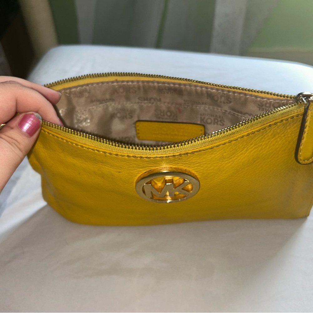 Michael Kors Yellow Leather Wristlet with Gold Hardware